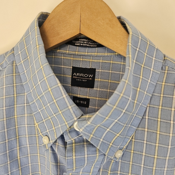 Arrow Men's Blue Plaid Short Sleeve Button Down Shirt Size Large - Picture 2 of 5